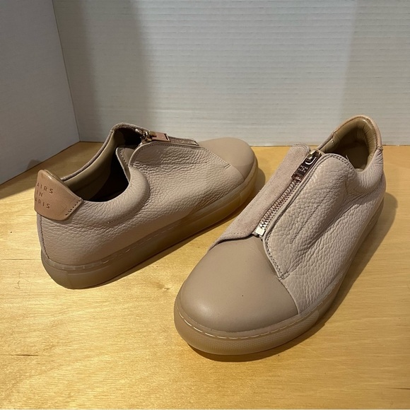 Pairs In Paris Women’s Leather Taupe Pink Zip Slip On Shoes Sneakers Size EU 39 - Picture 1 of 9